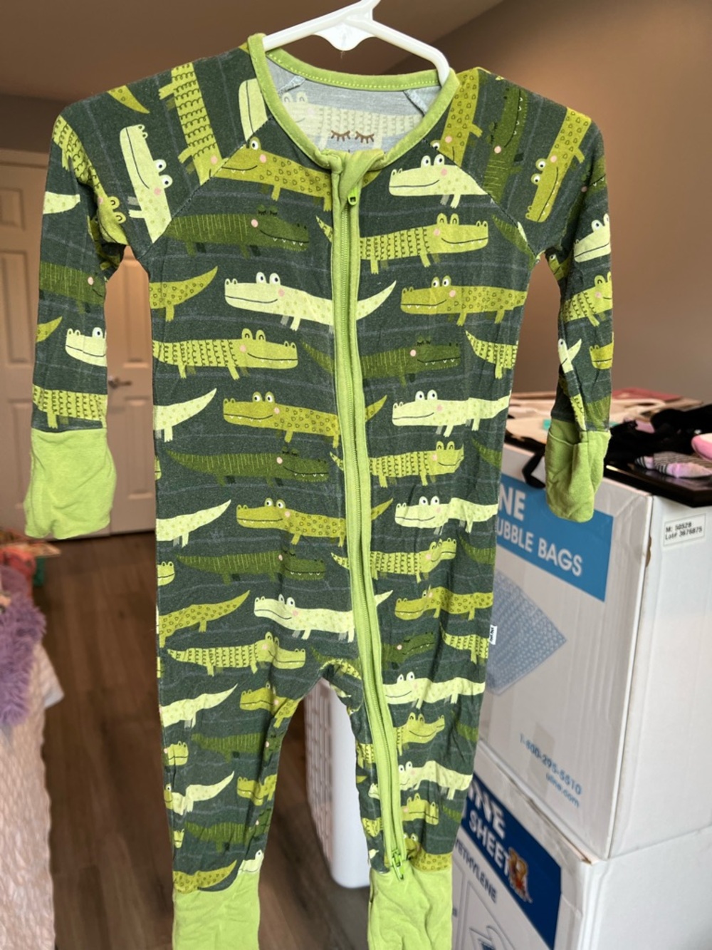 Little Sleepies Green Crocodile Zippy Pajamas Size 3-6M GUC